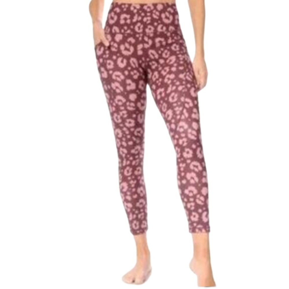 Rae Dunn High‎ Waist Active Leggings Sz XL Pink Purple Leopard Print  Yoga Pants